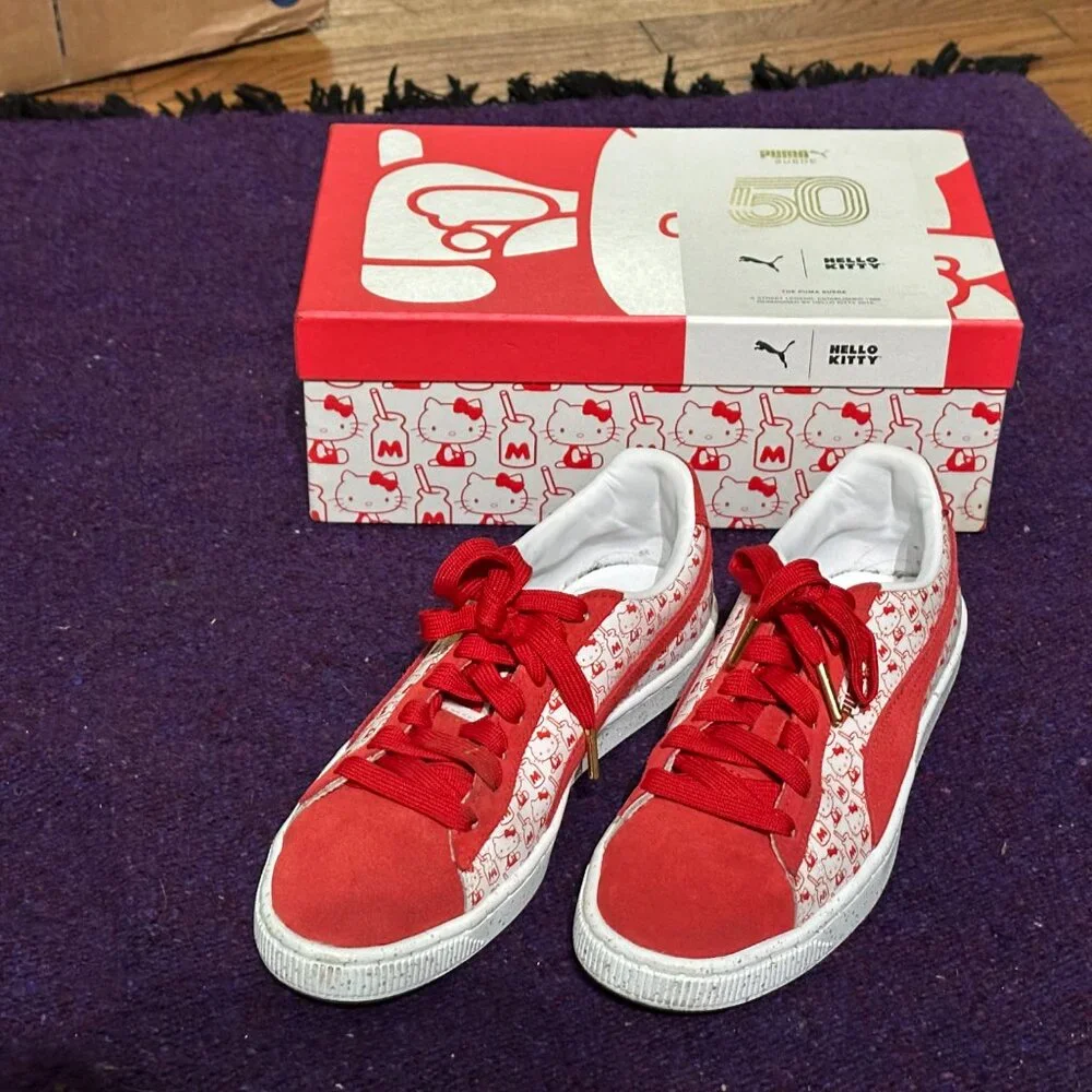Puma x Hello Kitty Super Kawaii Red Suede Sneakers Womens 7.5 Almost Never Worn! - Picture 3 of 9